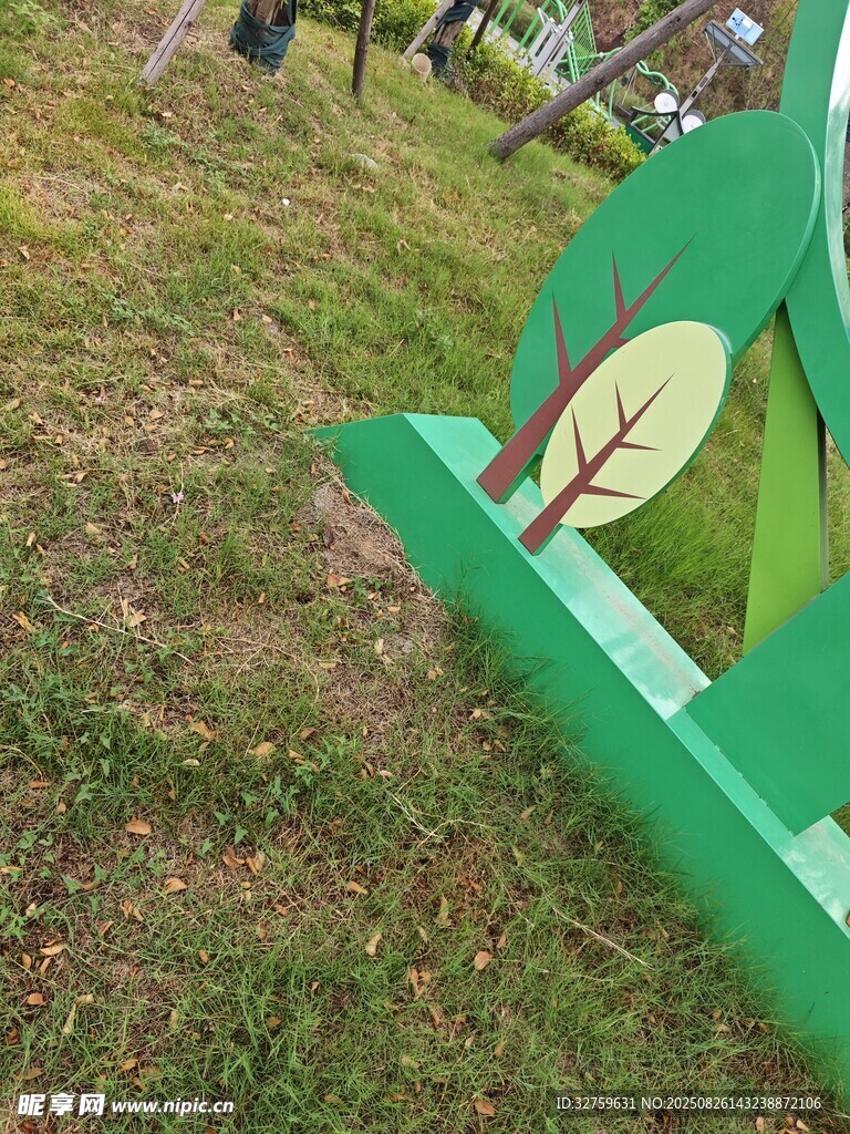 绿色草地边的卡通植物造型