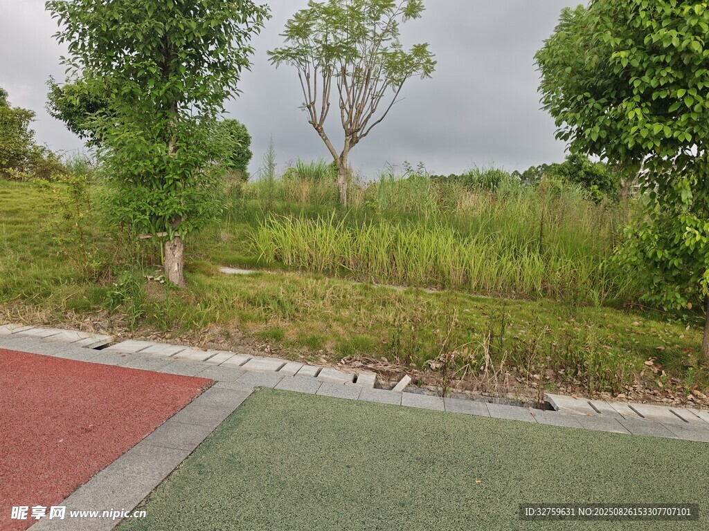 户外绿地与多彩路面景观