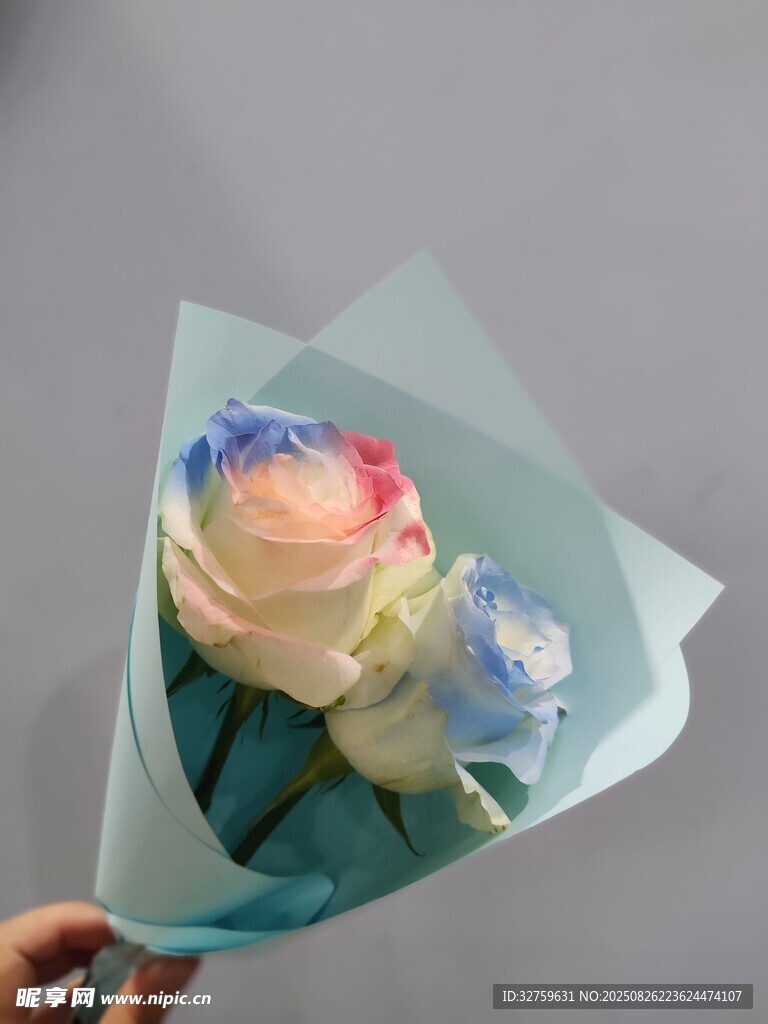 多彩渐变玫瑰手捧花