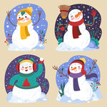 四幅可爱雪人插画