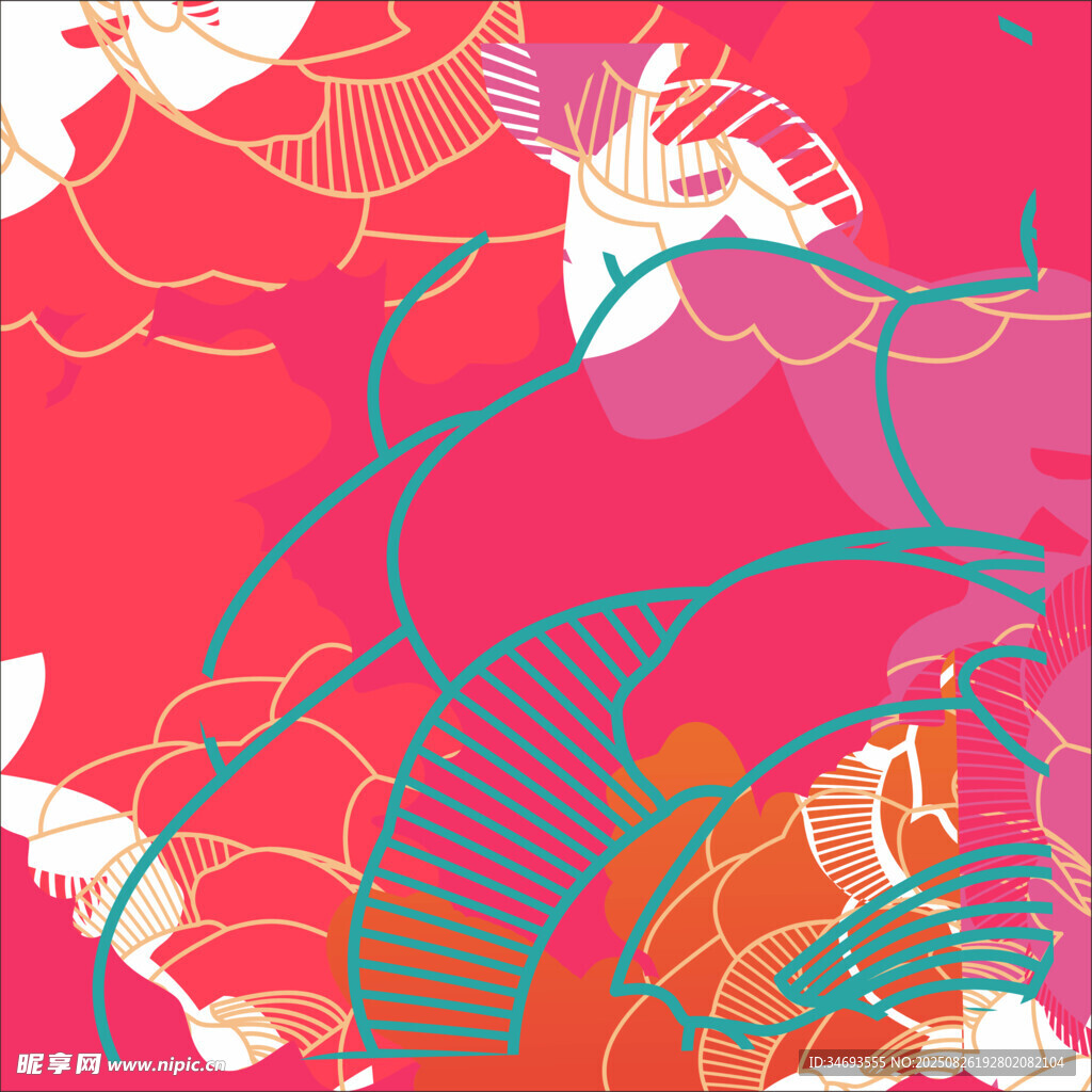 粉色背景中式飞鸟图案