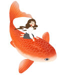 女孩骑锦鲤奇幻画面