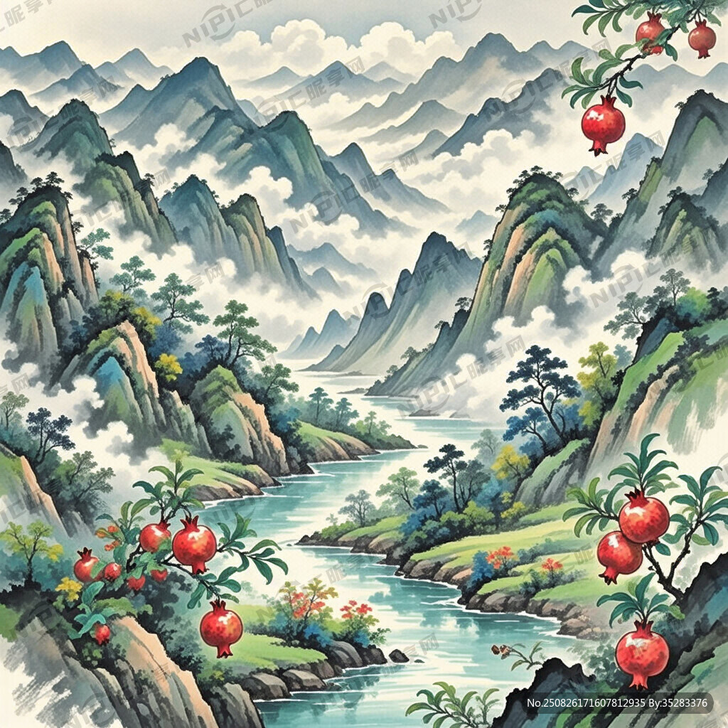 山谷 中国风 中国画 山水
