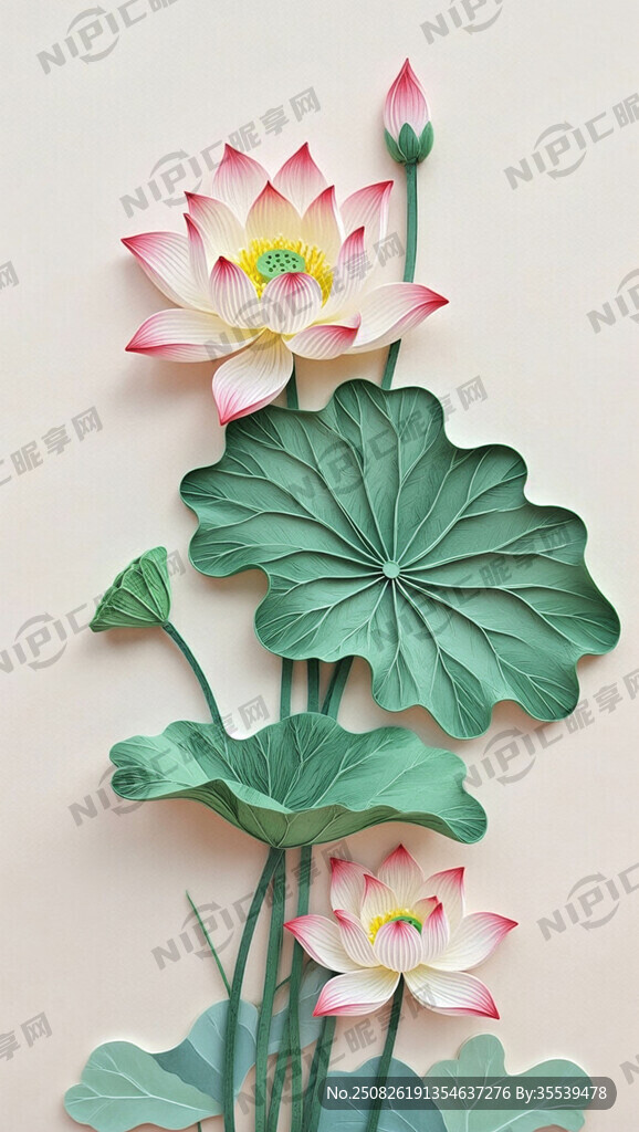衍纸艺术 荷花 荷叶 高清
