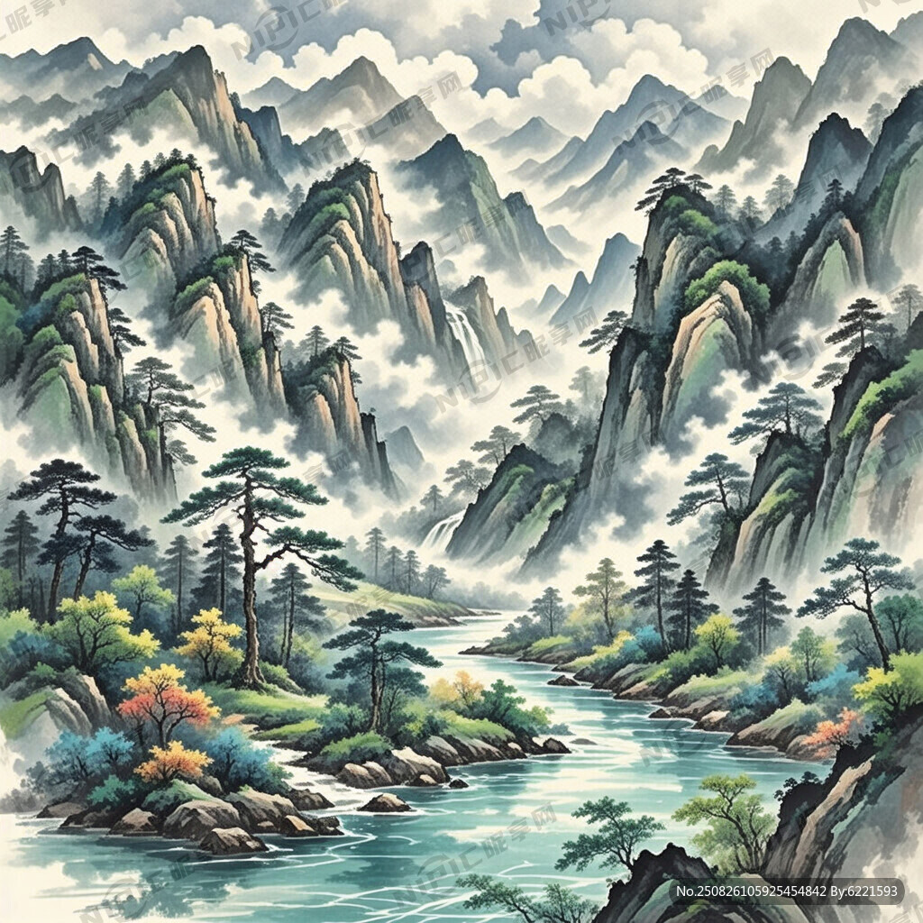 山谷 中国风 中国画 山水