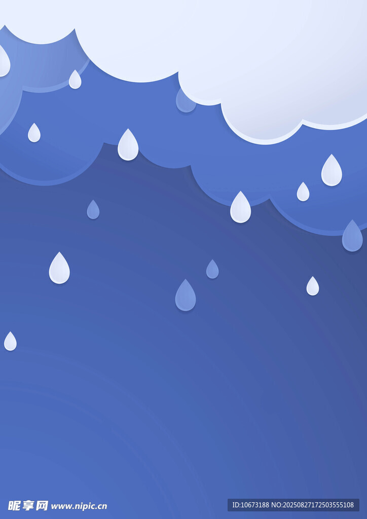 蓝色背景下雨滴飘落画面