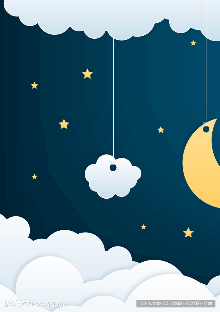 梦幻夜空下的月亮与云朵