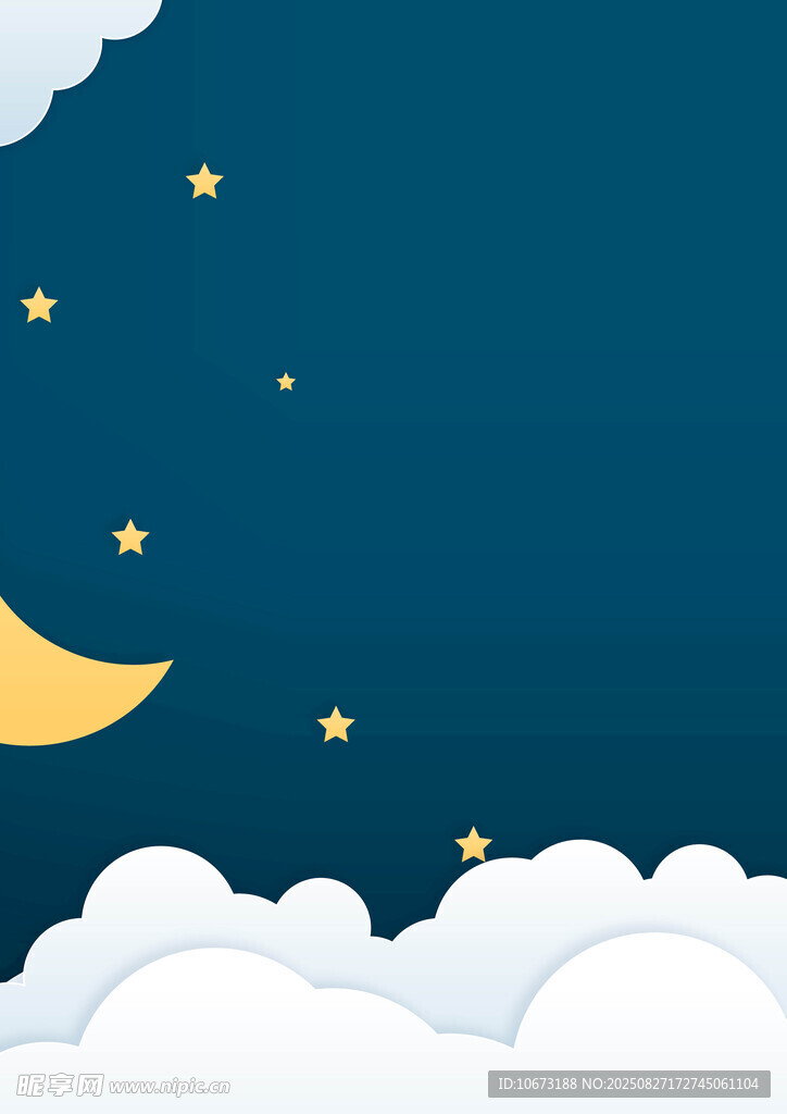 夜空下的弯月与云朵