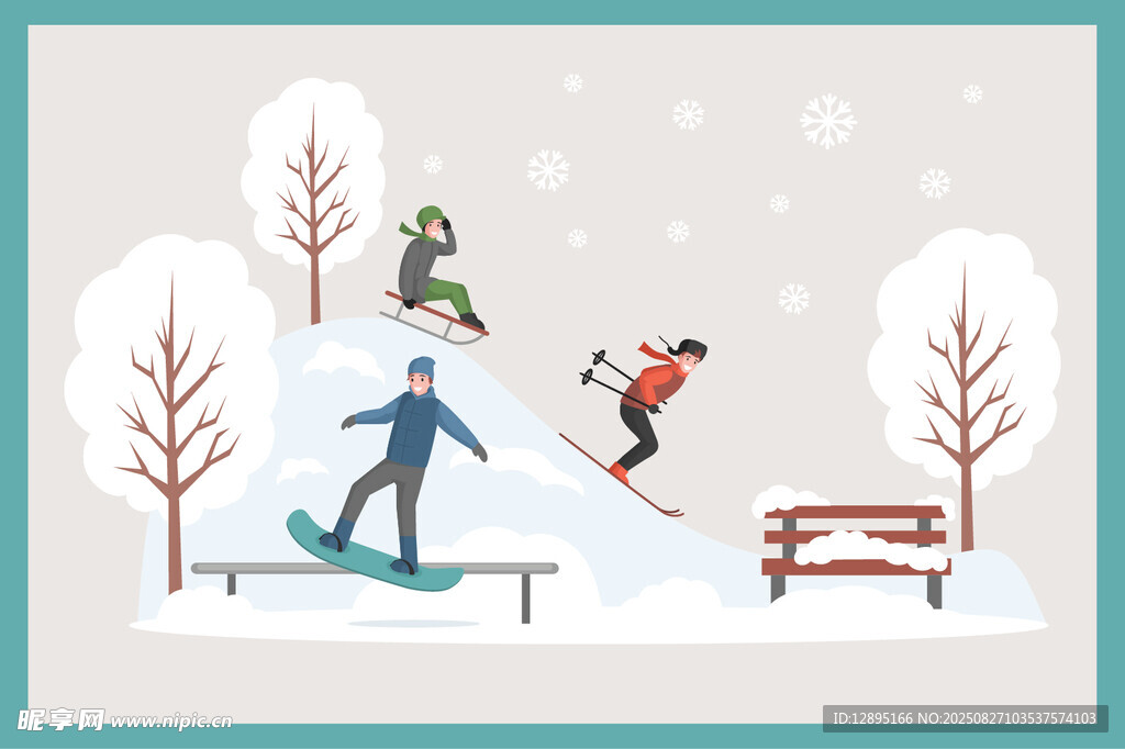 冬日户外滑雪欢乐场景