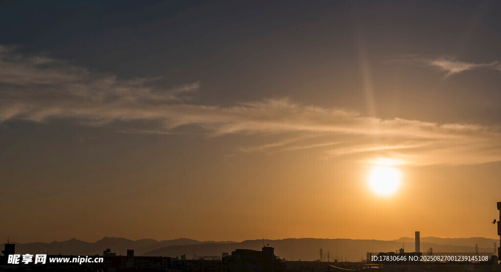 夕阳下的城市天际线