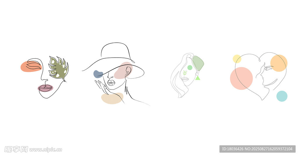 简单唯美女性侧脸线条抽象png