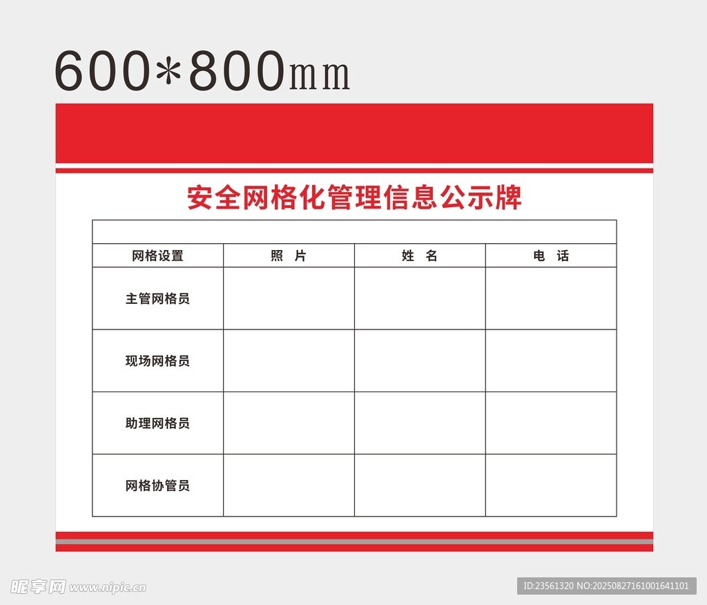 安全网格化管理信息公示牌