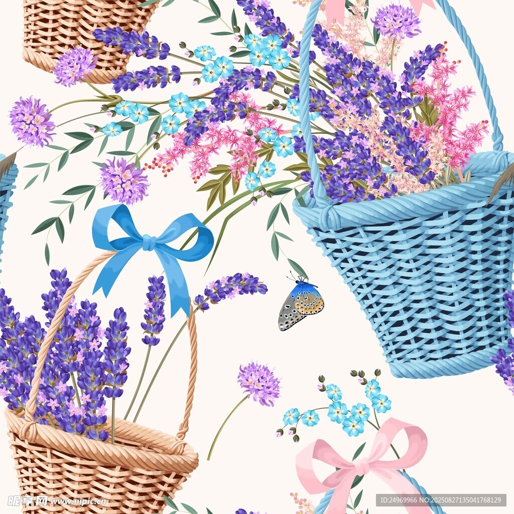 薰衣草花篮插画