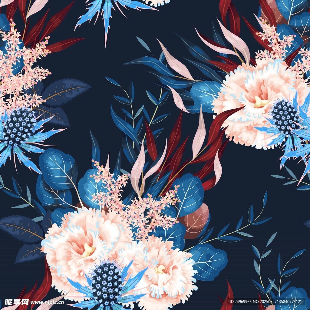 深蓝背景花卉图案纹理