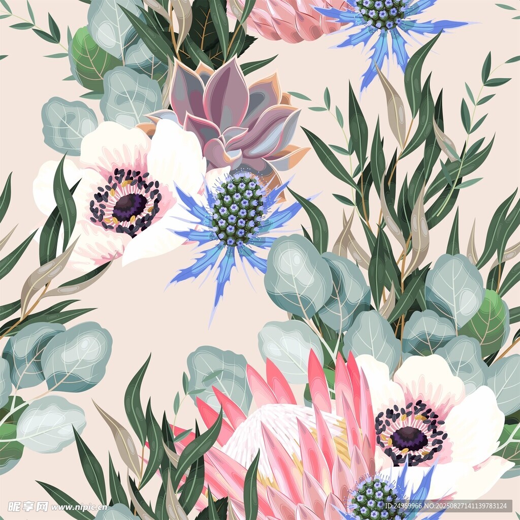 花卉植物无缝图案设计