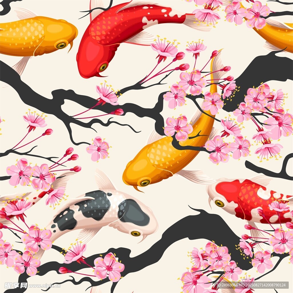 锦鲤樱花图案 