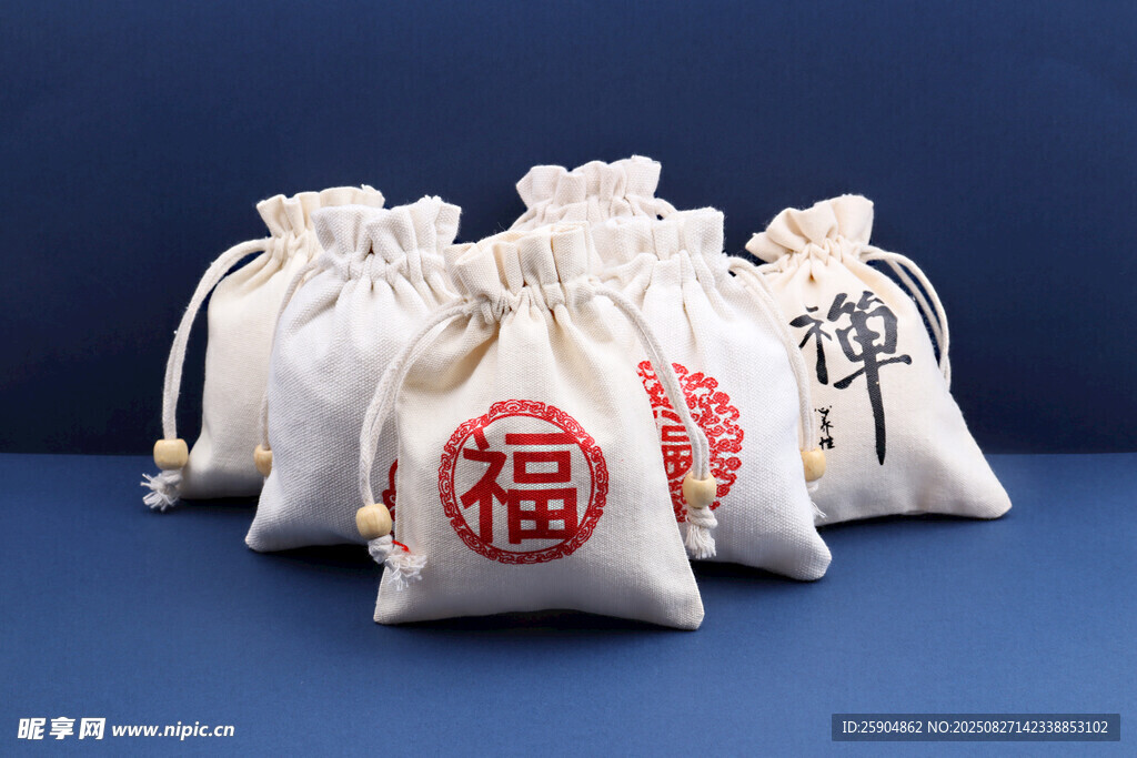 福字抽绳布袋展示