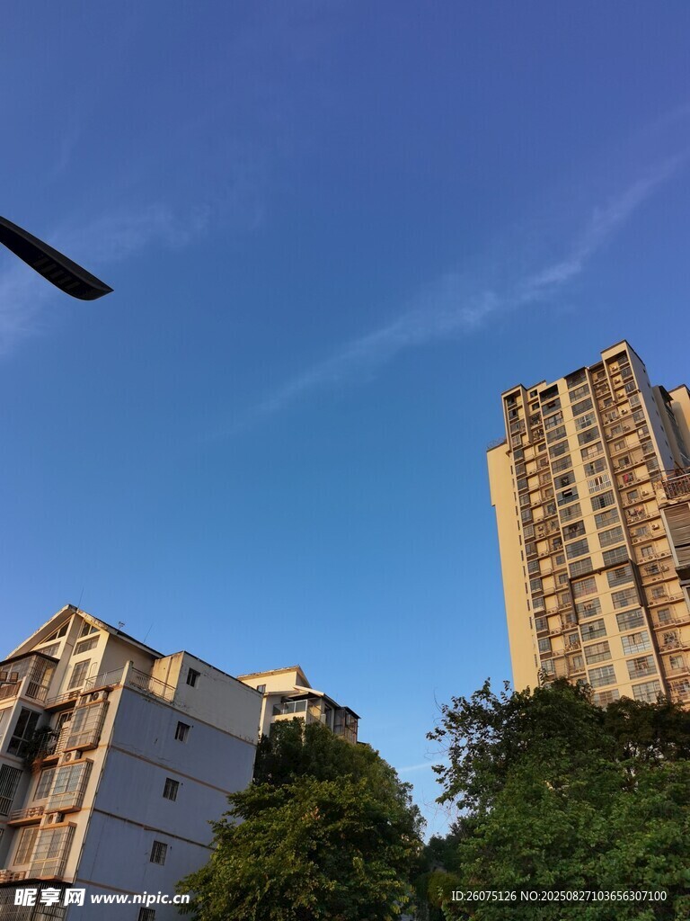 城市高楼与蓝天绿树