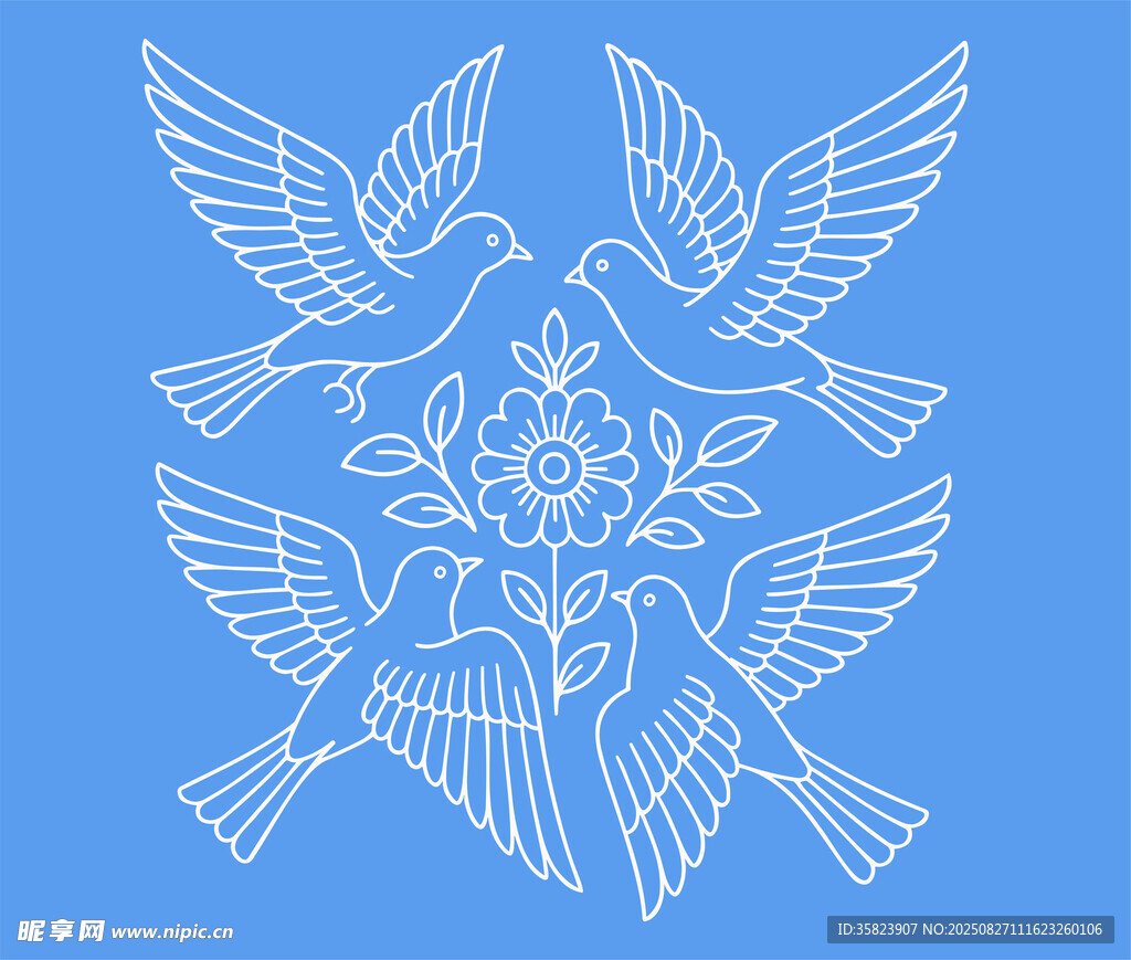 白鸽花卉图案