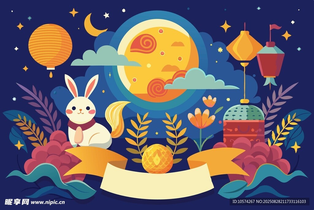 中秋梦幻月夜动物奇幻场景