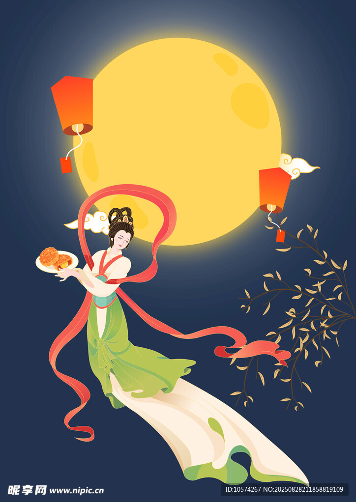 嫦娥奔月插画 古韵十足