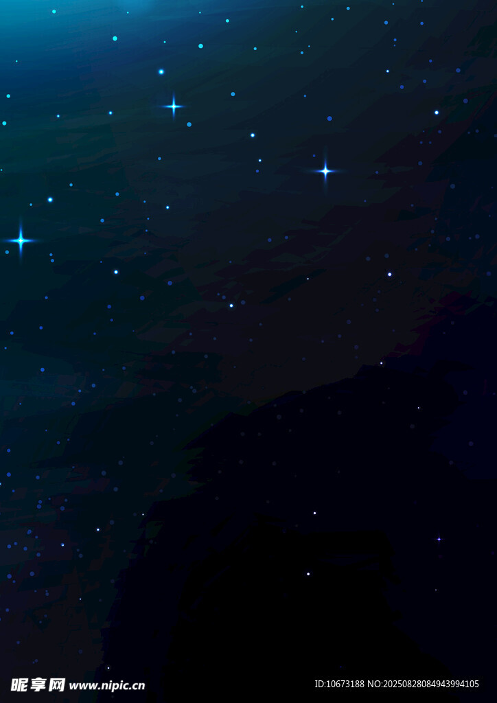 夜空繁星下的山峦剪影