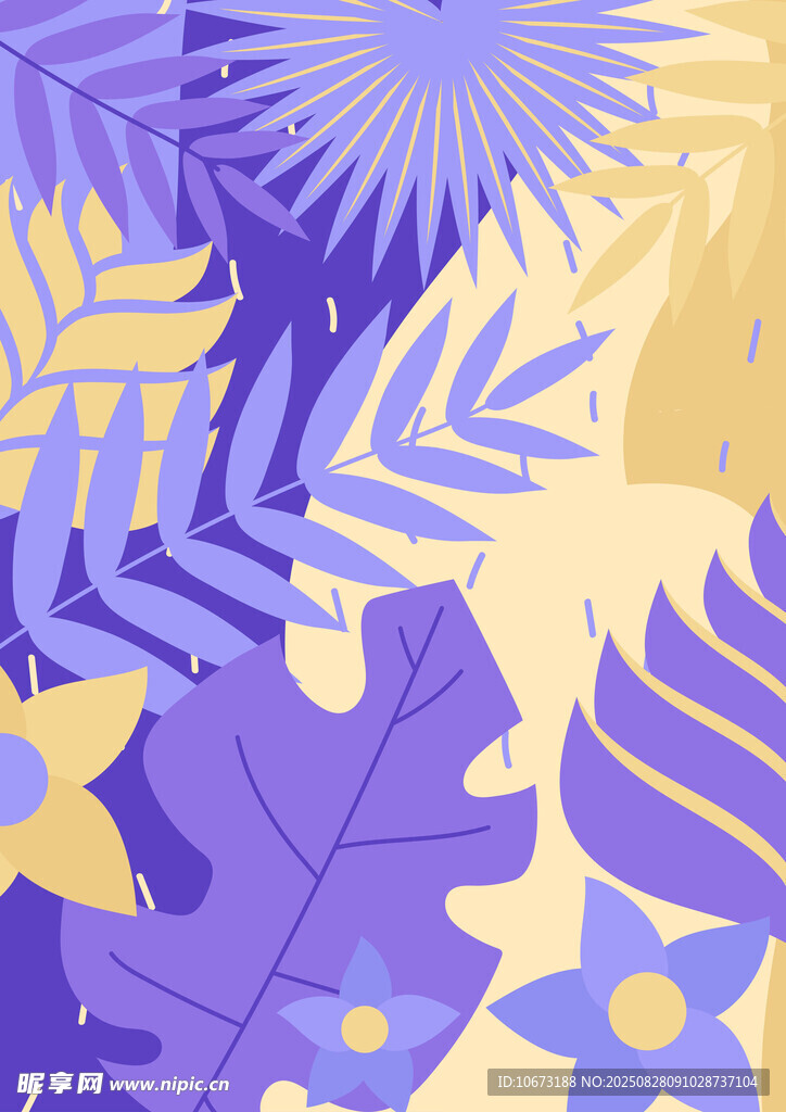 梦幻紫色系热带植物插画