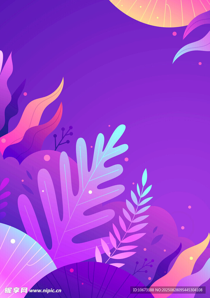 梦幻紫色植物插画背景