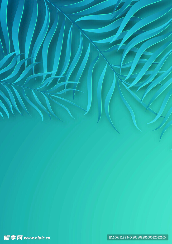 蓝绿渐变棕榈叶纹理背景