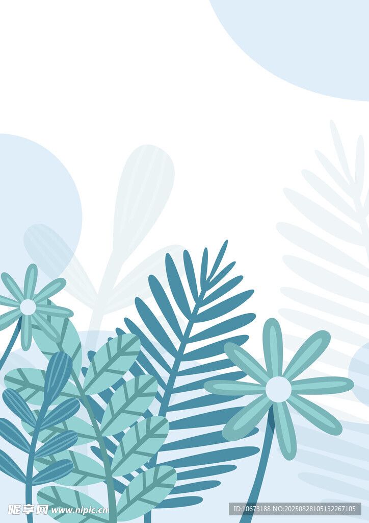 清新蓝绿色系植物插画