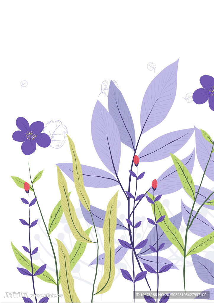 紫色花卉植物插画图案