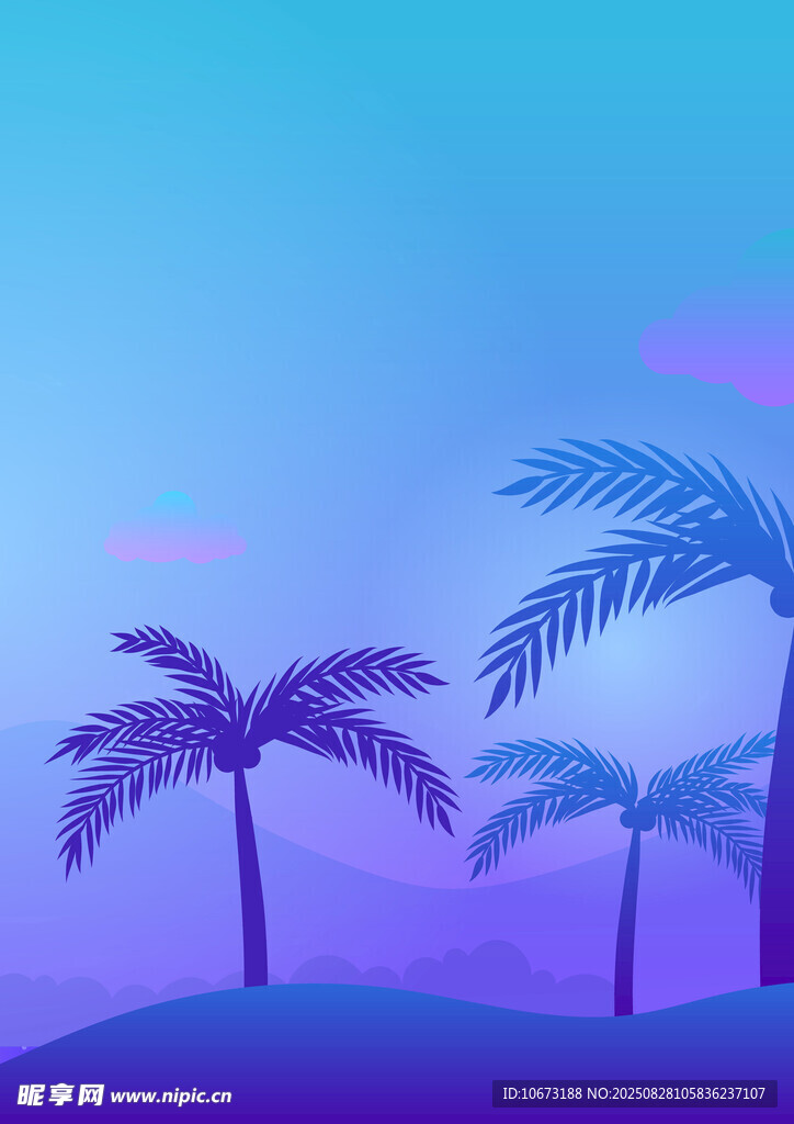 梦幻紫色系热带棕榈树风景