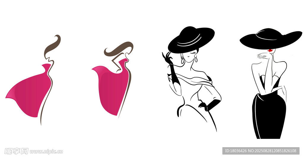 时尚女性服饰戴帽子造型画png