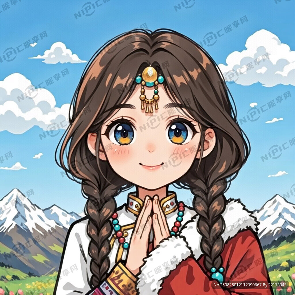 面朝正前方的大眼睛的藏族少女