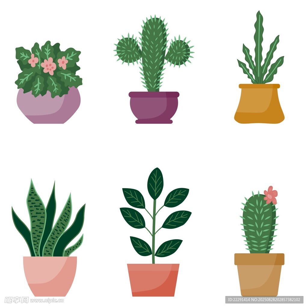 可爱盆栽植物插画集合