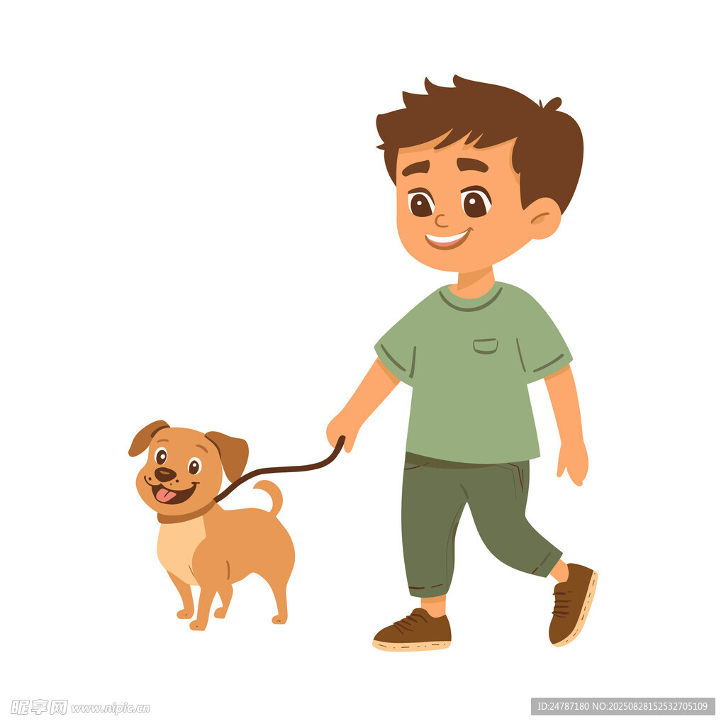 小孩遛狗