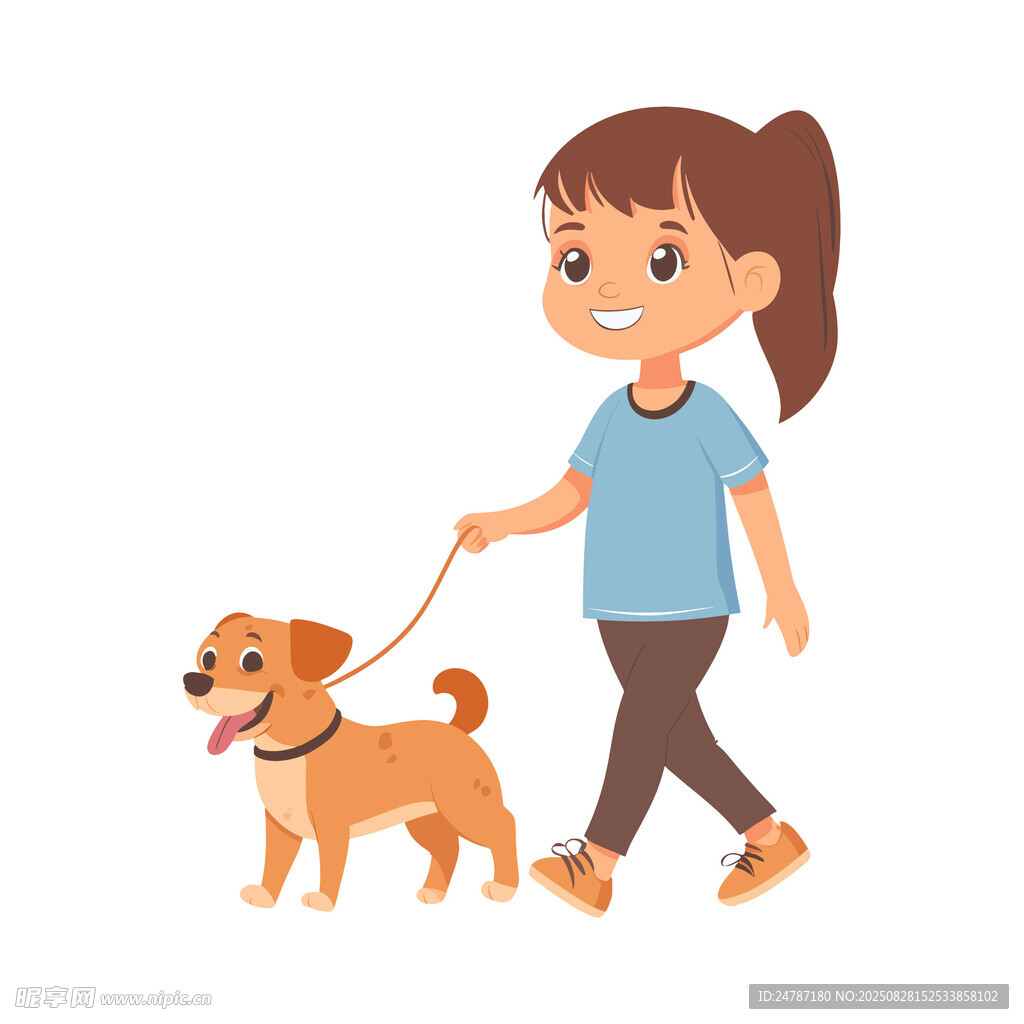小孩遛狗