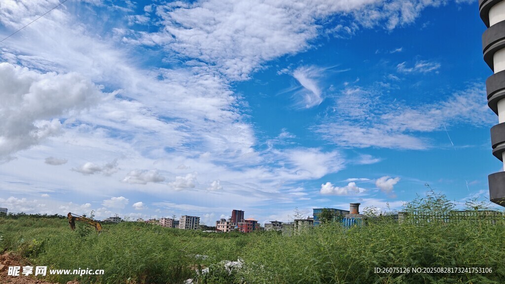 蓝天白云下的城市与绿地