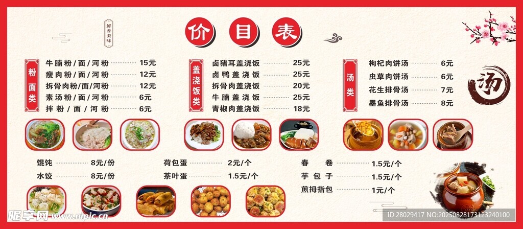 价格表