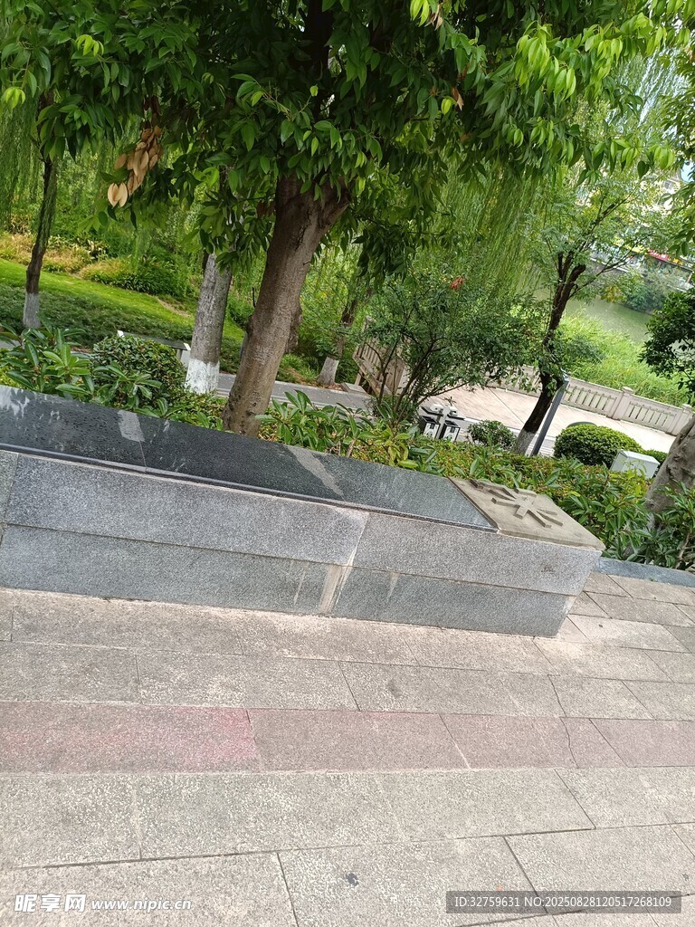 公园中的石板路与绿树