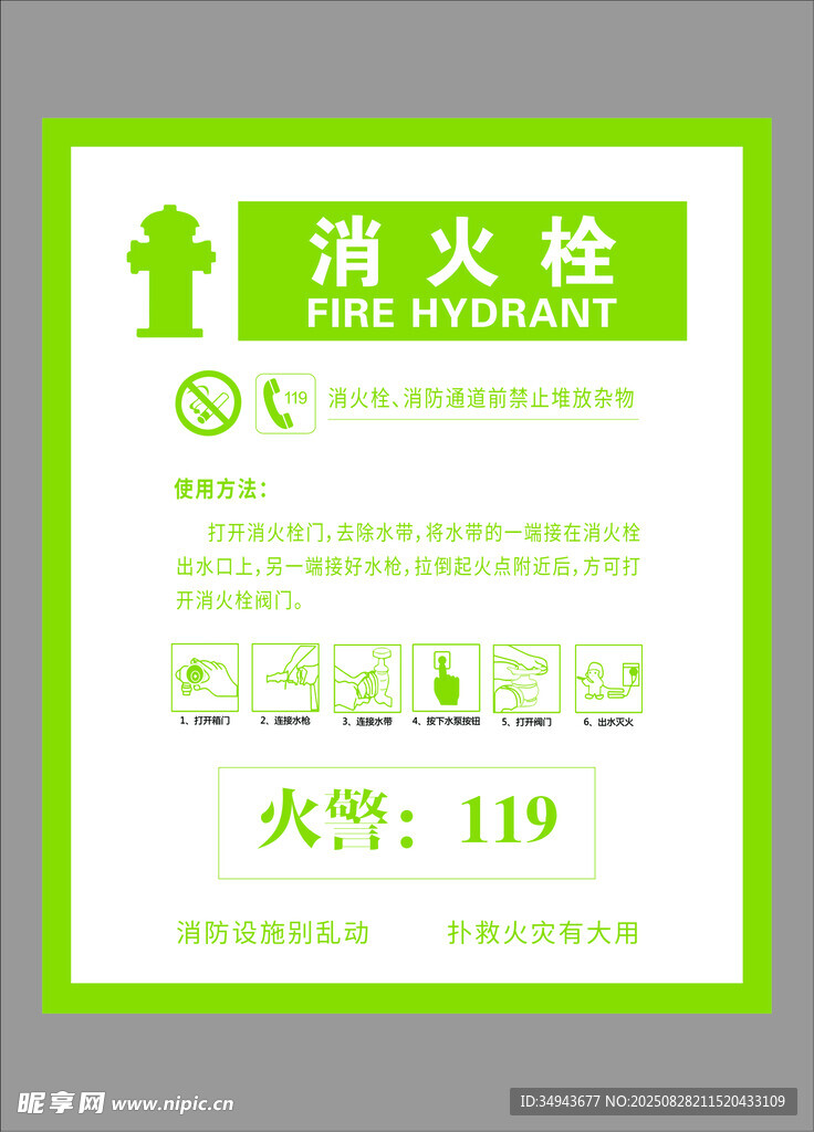 绿色消防栓使用说明海报