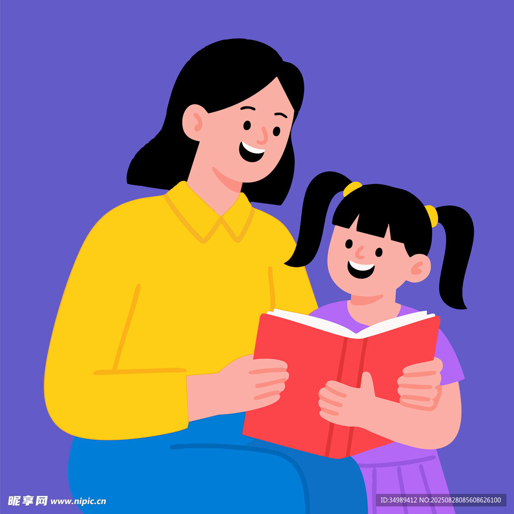  老师与学生 亲子陪伴阅读矢量