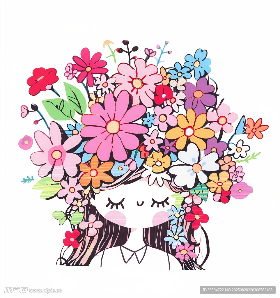 花饰少女插画 数码