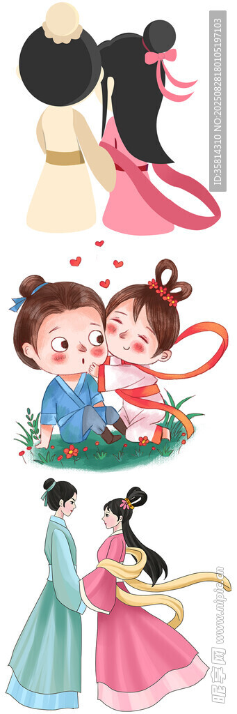 古代孩童与古装人物插画