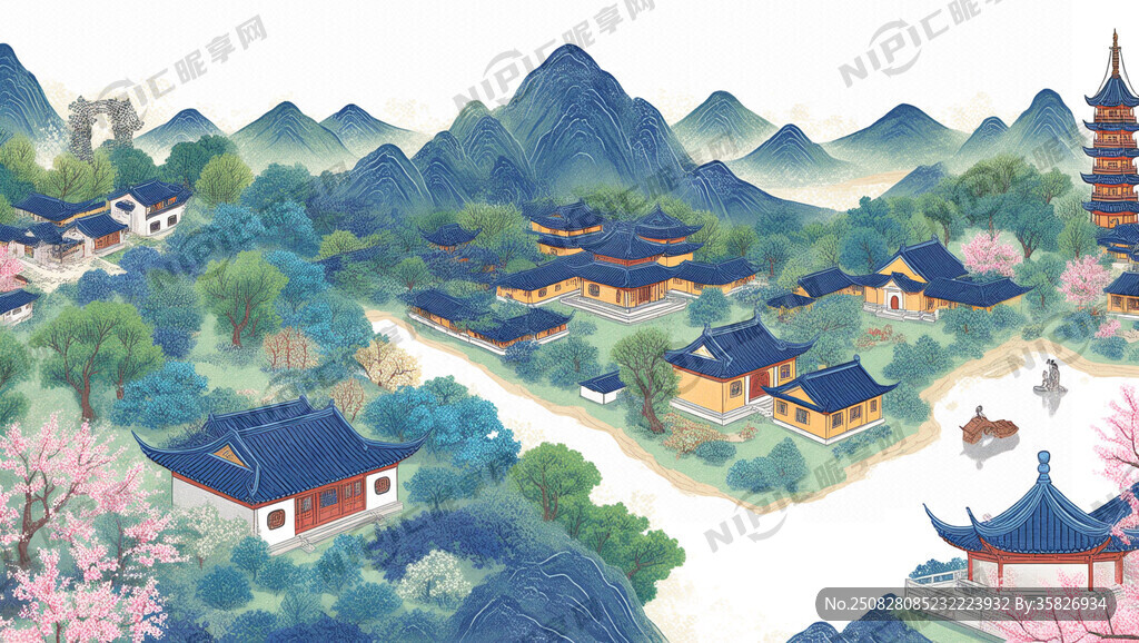 无锡各个景点及美食的手绘插图