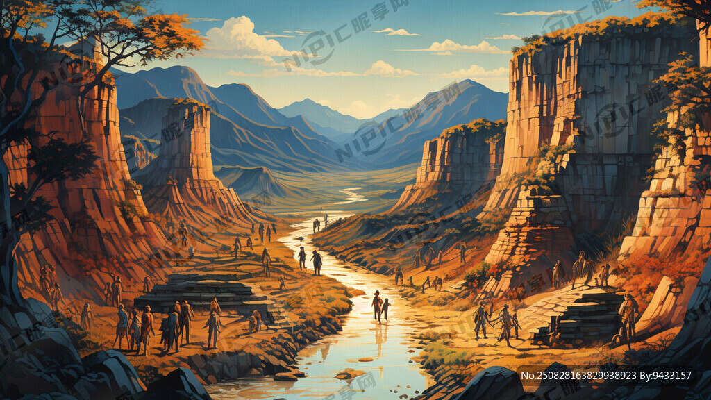 元谋人活动场景 线性二维图案