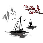 水墨帆船春景图
