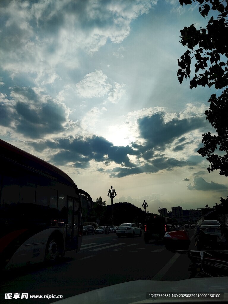 黄昏时分的天空与树木