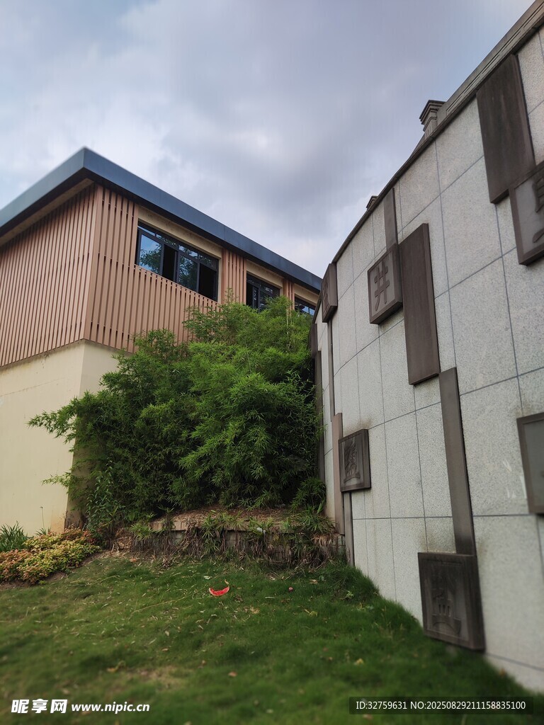 两栋建筑间的绿植景观
