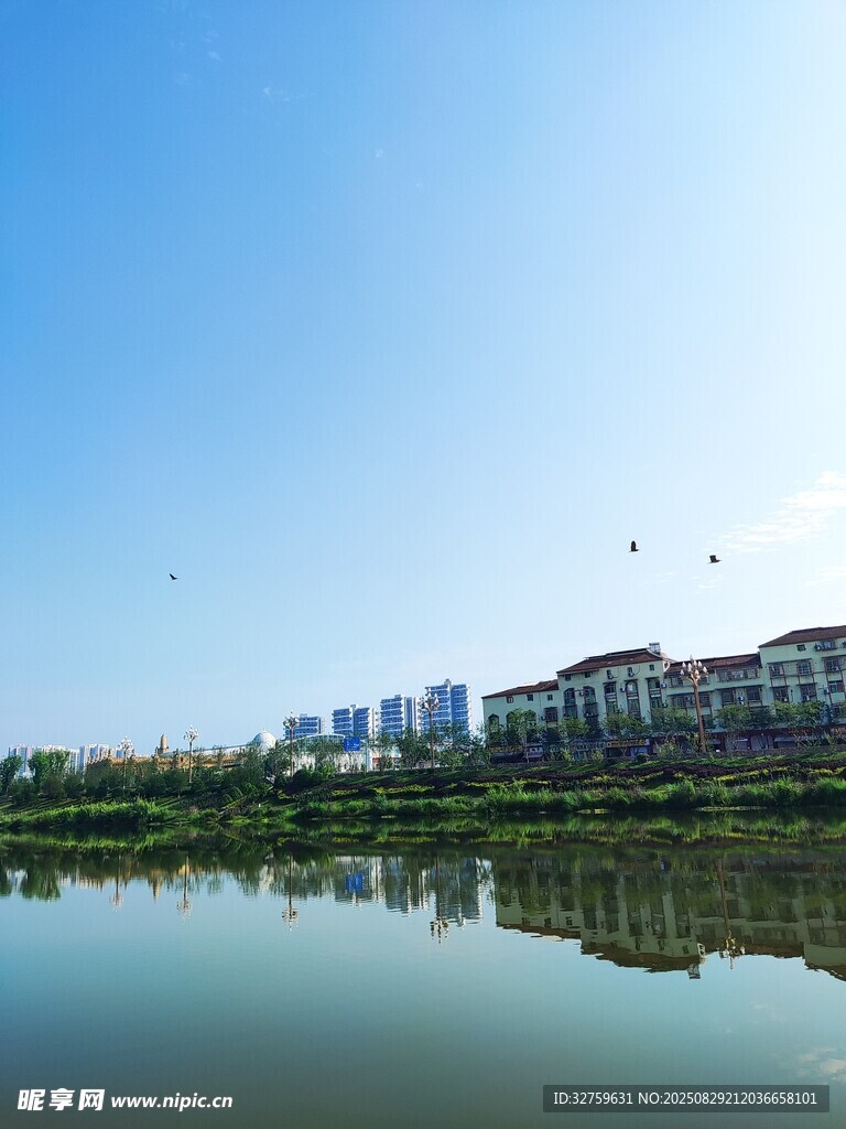 湖畔城市风光